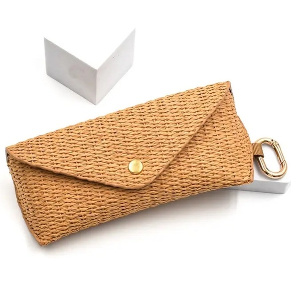 Raffia Sunglasses Case Glasses Sunnies Keychain Clutch Woven Jute Bag NEW - Picture 3 of 12